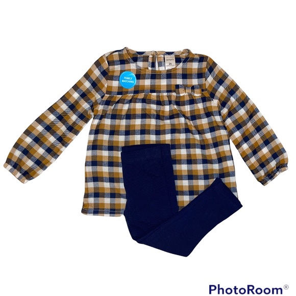 Baby Girl Carter's 2-Piece Plaid Twill Top & Legging Set 2T - Picture 2 of 14